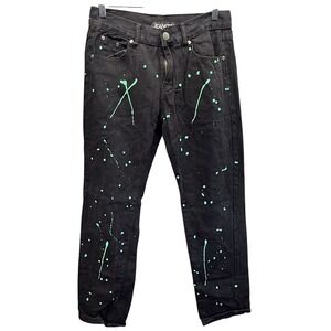 JEANetix‎ Jeans size 18 women black Green Paint Splatter, Y2K retro